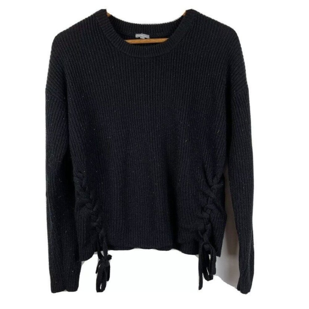 Charlotte Russe Womens Size Large Side Tassel Tie Thick Knit Sweater Solid Black